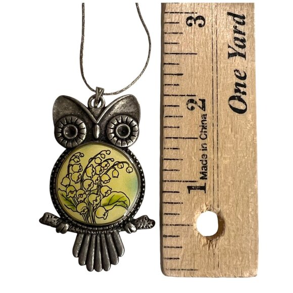 Vintage Owl Pendant Necklace 17" With Lily Of The Valley Art Nouveau Steam Punk - Picture 5 of 6